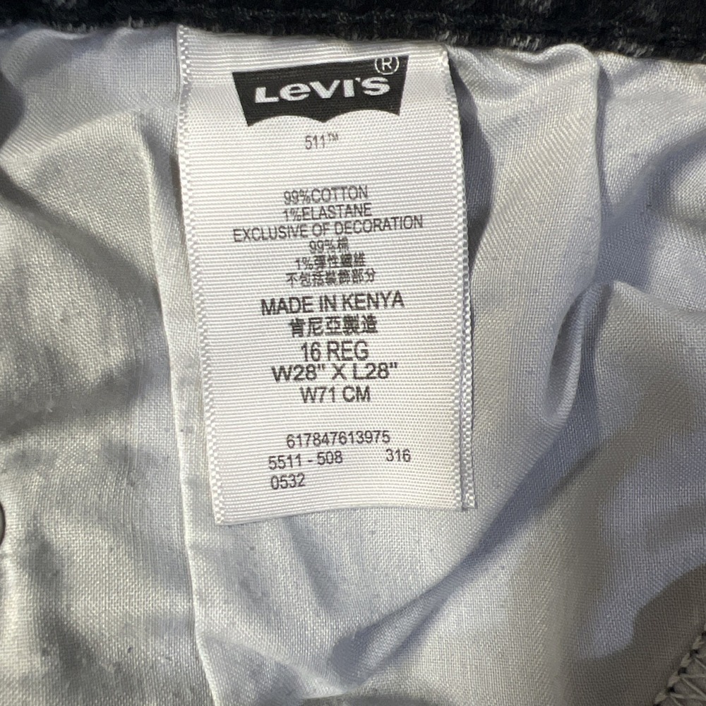 Levi's 511 Jeans Slim Fit Dark Wash Stretch Denim kids 28x28 (Actual) Black - Picture 8 of 8
